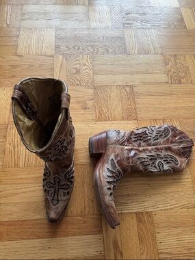 Don Pedro  Brown Embroidered Leather Heeled Cowboy Boots 8.5